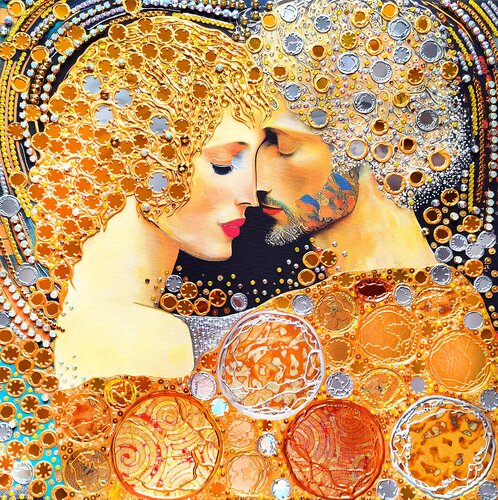 Love original wall art. Golden bronze decorative artwork for home decor. Gift for woman \ wife par Irina BAST, Édition en vente sur Singulart