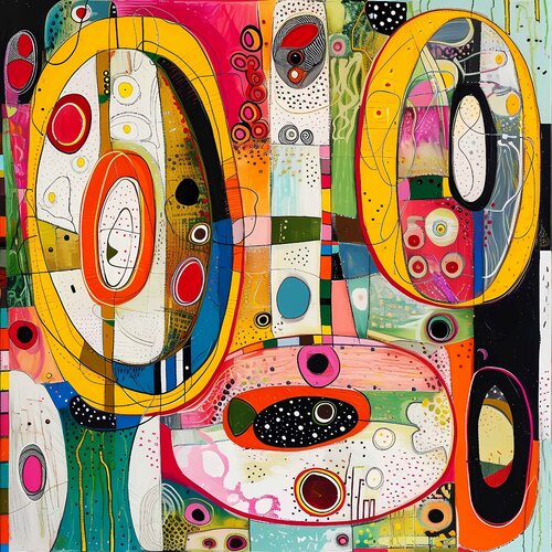 Сolorful yellow pink orange green large expressionist ovals - Large positive vibrant colors graphic geometric abstract, bright wall art hanging decor di Irina BAST, Digitale in vendita su Singulart