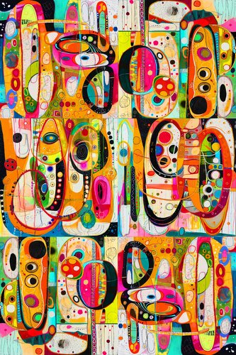 Enjoy every moment - Large 180 x 120 cm Сolorful orange light green mint black expressionist ovals - positive vibrant colors graphic geometric abstract, huge bright wall art hanging decor von Irina BAST, Digital kaufen auf Singulart