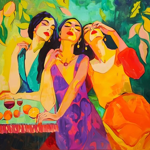 After party - Women in art deco and decadence style. Colorful fauvism Matisse inspired art Irina BAST