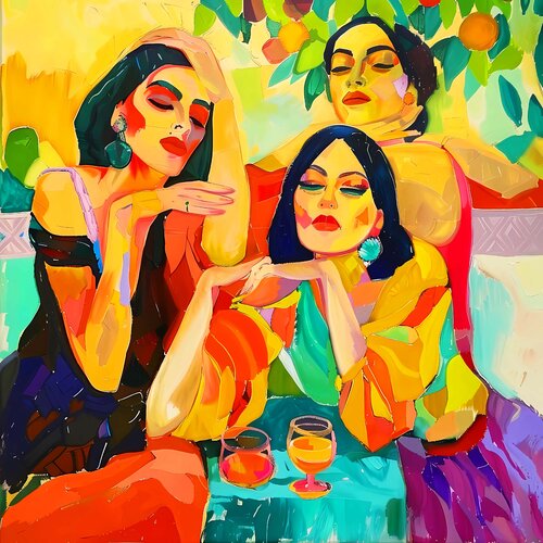 After party - Women in art deco and decadence style. Colorful fauvism Matisse inspired art Irina BAST
