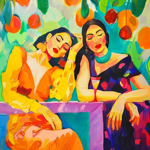 Drunk women - Women in art deco and decadence style. Colorful fauvism Matisse inspired art by Irina BAST, Print for Sale on Singulart