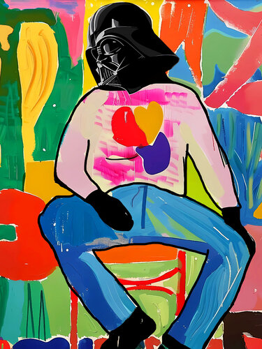 Darth Vader. Star Wars. Funny humor pop art portrait in Matisse style di Irina BAST, Stampa in vendita su Singulart