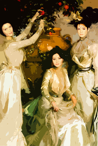 Charmed. Halliwell sisters Prue, Piper and Phoebe. Iconic TV series and John Singer Sargent's 1902 painting The Acheson Sisters von Irina BAST, Digital kaufen auf Singulart