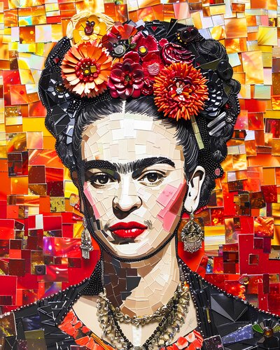 Frida Kahlo - Mexican woman artist, vibrant colors expressionist portrait woman's face female art von Irina BAST, Druck kaufen auf Singulart
