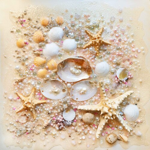 Abstract sea ocean marine wall sculpture with precious stones di Irina BAST, Pittura in vendita su Singulart