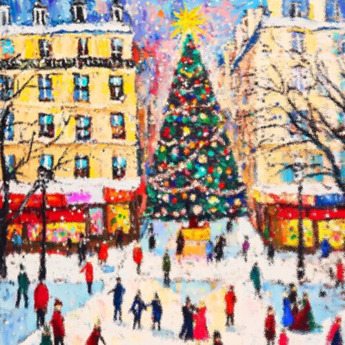Christmas tree in city. Winter cityscape, holidays celebration. Positive winter New year Christmas wall decor, lovely gift Irina BAST