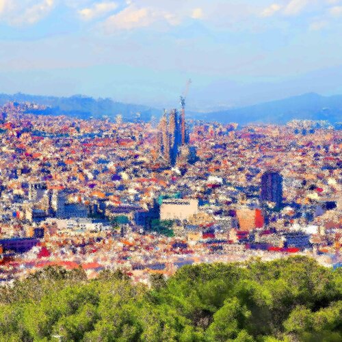Beautiful panorama view of Barcelona cityscape, Spain with Sagrada Familia von Irina BAST, Fotografie kaufen auf Singulart
