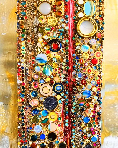 Colorful bright abstract painting with semi-precious stones and mosaic van Irina BAST, Schilderij te koop op Singulart