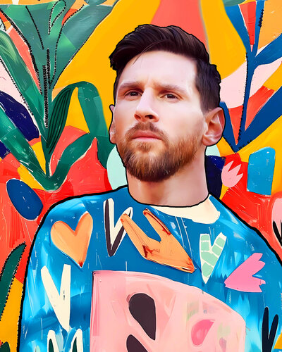 Lionel Messi colorful pop art portrait artwork with Argentine footballer, Matisse inspired. by Irina BAST, Print for Sale on Singulart
