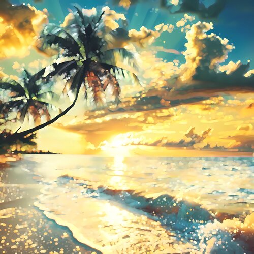 Sunset. Ocean. Paradise. Romantic mood beautiful realistic photo. Waves, sand, summer, vacation, holidays. Happy meditation von Irina BAST, Fotografie kaufen auf Singulart