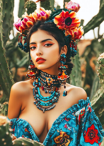 Beautiful sexy Mexican woman with sexy body. Erotic photo. Modern style portrait, colorful Mexican style vivid colors poster for decor von Irina BAST, Fotografie kaufen auf Singulart
