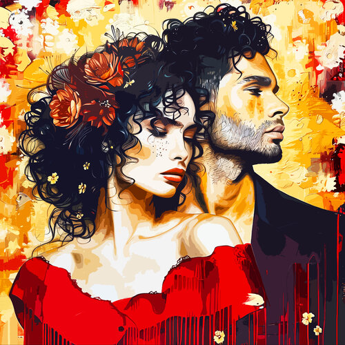 Spanish passion - Love romantic man woman people portrait. Couple in love. Artwork for bedroom home decor. Gift for woman \ wife von Irina BAST, Druck kaufen auf Singulart
