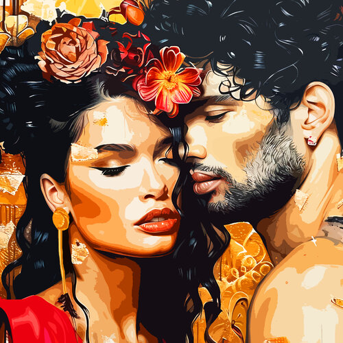 Spanish passion - Love romantic man woman people portrait. Couple in love. Artwork for bedroom home decor. Gift for woman \ wife par Irina BAST, Édition en vente sur Singulart