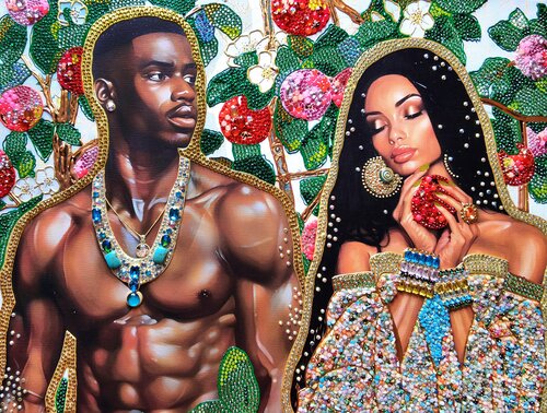 Black Adam and Eve. Original painting with stones and iridescent crystal rhinestones. Irina BAST