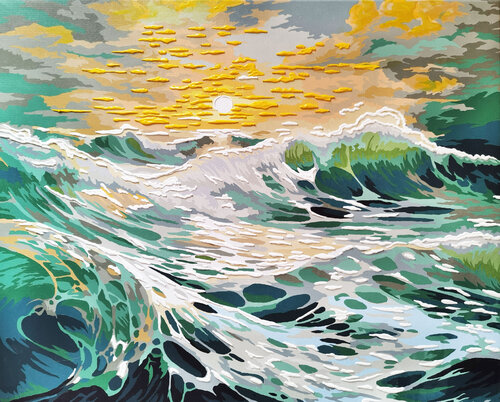 Turquoise emerald waves van Irina BAST, Schilderij te koop op Singulart