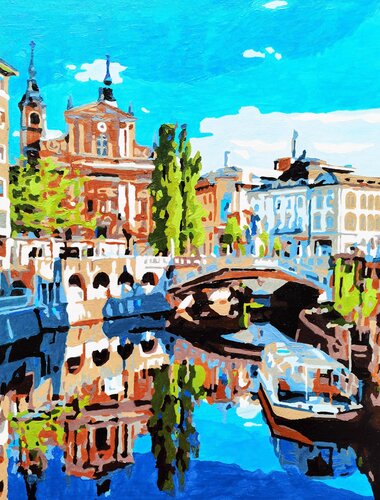 BRIDGE IN LJUBLJANA SLOVENIA van Irina BAST, Schilderij te koop op Singulart
