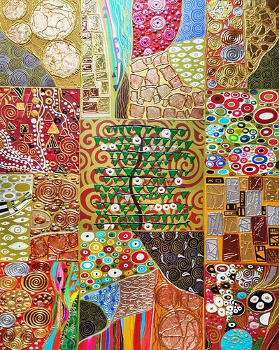 Tree of Life. Klimt abstract in patchwork style van Irina BAST, Schilderij te koop op Singulart