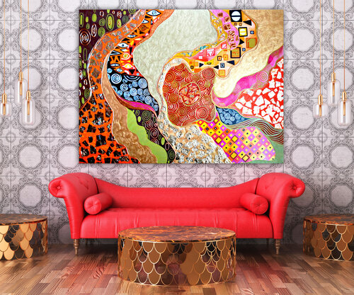 Dreams of Adele. Original abstract inspired by the painting Adele Bloch-Bauer by Gustav Klimt van Irina BAST, Schilderij te koop op Singulart