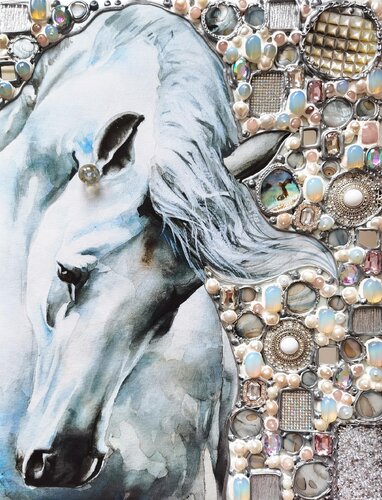 Pearl painting Moonlit White Horse. Tenderness von Irina BAST, Malerei kaufen auf Singulart