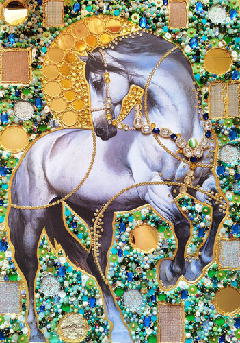 Pearl silver horse. Sun in the forest. von Irina BAST, Malerei kaufen auf Singulart