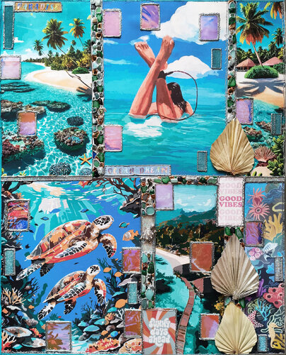 Ocean dream. Original painting on canvas, unique mixed media collage artwork von Irina BAST, Malerei kaufen auf Singulart