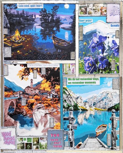 A Place to Breathe. Calm European landscape with lake and mountains by Irina BAST, Painting for Sale on Singulart