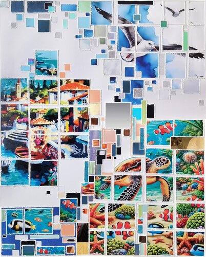 Mosaic of coastal dreams: Between sky and coral reefs de Irina BAST, Pintura a la venta en Singulart
