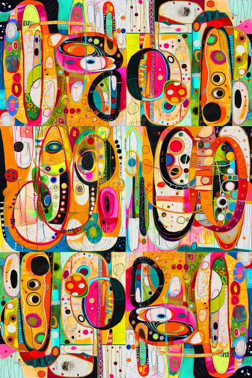 Enjoy every moment - Large 180 x 120 cm Сolorful orange light green mint black expressionist ovals - positive vibrant colors graphic geometric abstract, huge bright wall art hanging decor Irina BAST