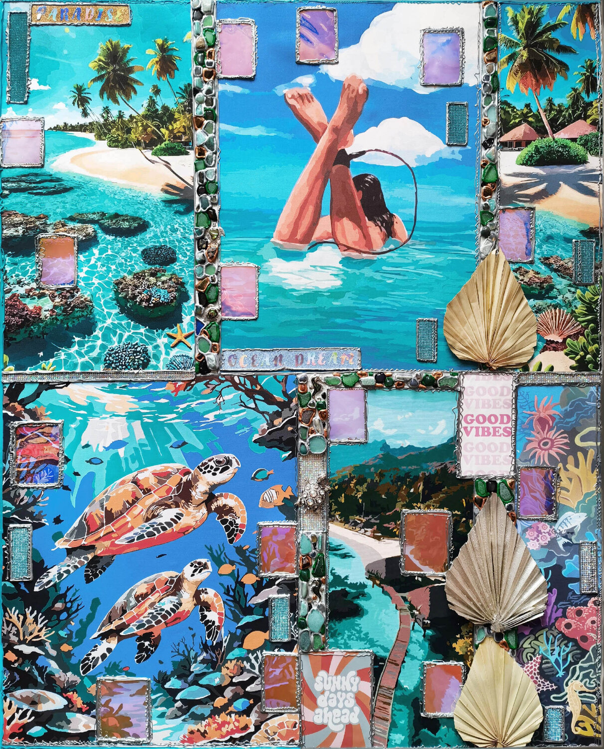 Ocean dream. Original painting on canvas, unique mixed media collage artwork Irina BAST Originalgemälde zu verkaufen