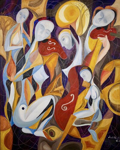 Music under the Moonlight by Laszlo Hamori, Painting for Sale on Singulart