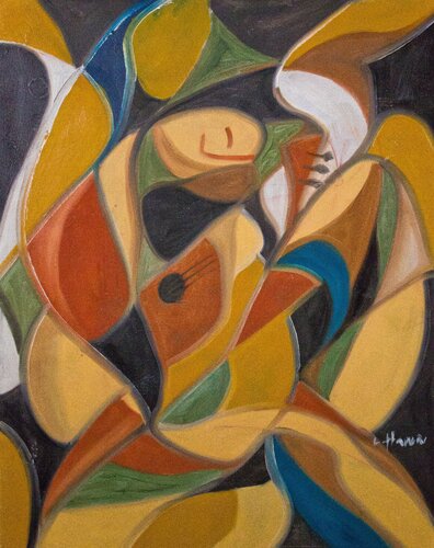 The guitar player by Laszlo Hamori, Painting for Sale on Singulart