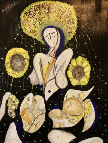 Lady with the sunflower hat by Laszlo Hamori, 회화 for Sale on Singulart