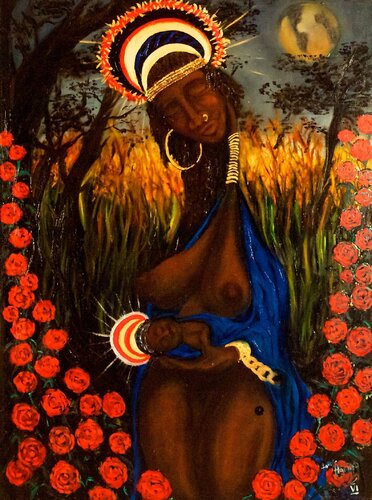 Madonna of the Serengeti otherwise known as the black Madonna von Laszlo Hamori, Malerei kaufen auf Singulart