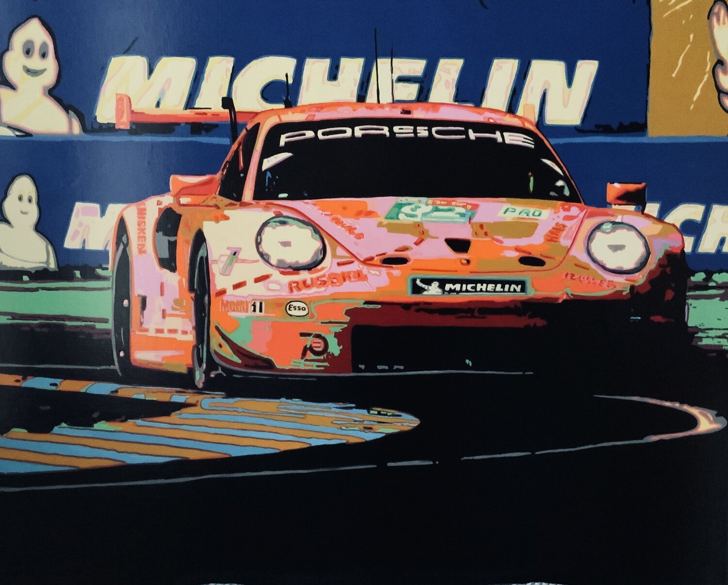 Pink Pig  Porsche - 24h Le Mans Ludo Knaepkens Originalgemälde zu verkaufen