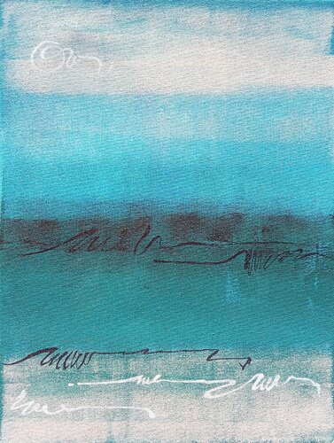 TURQUOISE SCARF with letters, PAINTING WITH WHITE TURQUOISE SOFT COLORS ABSTRACT EXPRESSIONISM STYLE ART - PAINTING van Valentyna Kniazieva, Schilderij te koop op Singulart