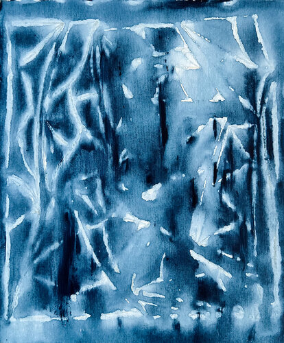 Winter's Whisper: Abstract Frosty Window van Maksim Gorshkov, Schilderij te koop op Singulart