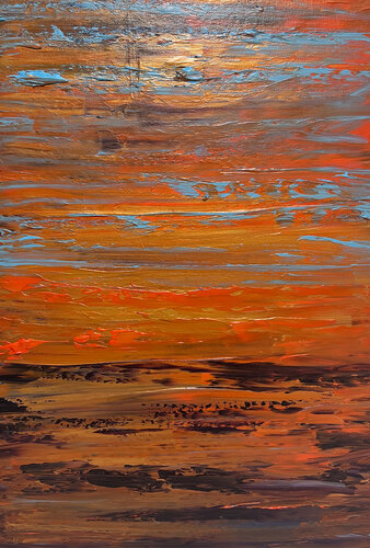 Layers of Fire and Sky: A Mesmerising Abstract Sunset di Maksim Gorshkov, Pittura in vendita su Singulart