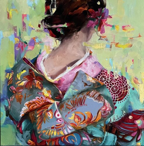 CONFETTI - GIRL IN KIMONO van Elena Agraphiotis, Schilderij te koop op Singulart
