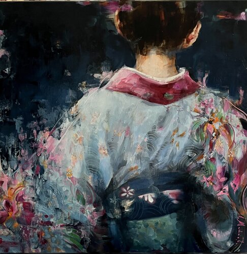 GIRL IN BLUE KIMONO di Elena Agraphiotis, Pittura in vendita su Singulart
