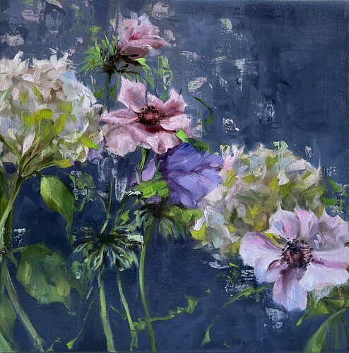 HYDRANGEA WITH ANEMONES FLOWERS di Elena Agraphiotis, Pittura in vendita su Singulart