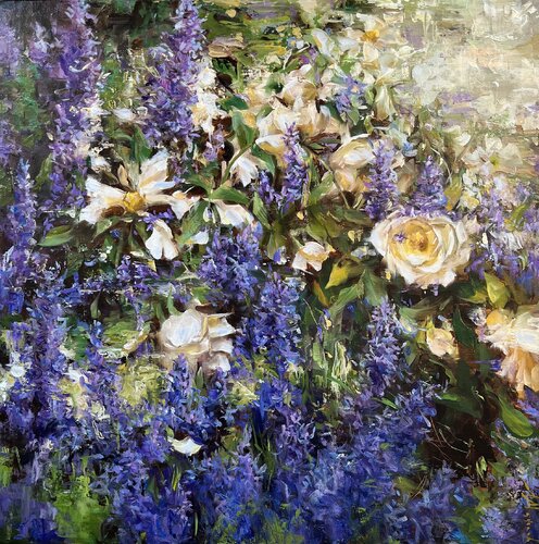 ROSES AND LAVENDER - DELIGHTFUL PROVENCE van Elena Agraphiotis, Schilderij te koop op Singulart