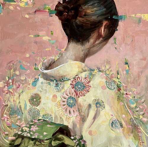 CHERRY BLOSSOM - GIRL IN KIMONO van Elena Agraphiotis, Schilderij te koop op Singulart