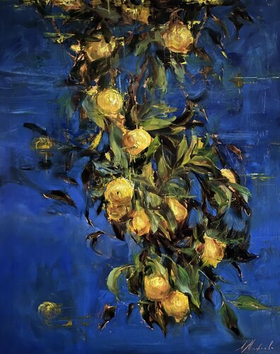 NAVY BLUE AND LEMONS di Elena Agraphiotis, Pittura in vendita su Singulart