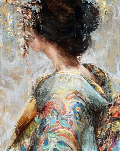 SERENITY - GIRL IN KIMONO van Elena Agraphiotis, Schilderij te koop op Singulart