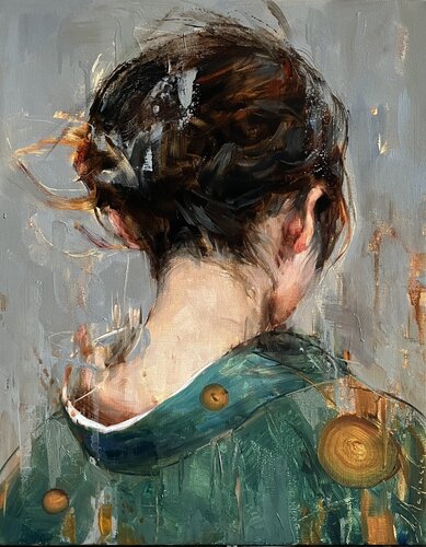 BREEZE - GIRL IN GREEN  KIMONO van Elena Agraphiotis, Schilderij te koop op Singulart