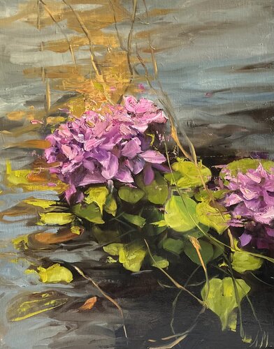 SERENADE OF PINK VIOLET BLOOMS by Elena Agraphiotis, 회화 for Sale on Singulart