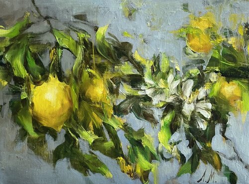 SMALL BRANCH WITH LEMON by Elena Agraphiotis, Painting for Sale on Singulart