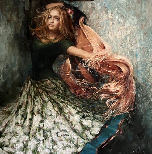 DANCING WITH A SHAWL by Elena Agraphiotis, 油畫 for Sale on Singulart