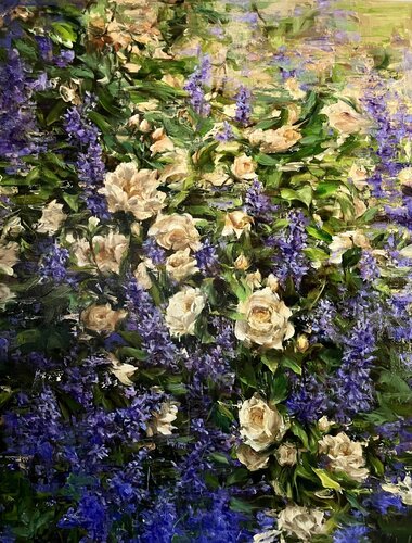 LAVENDER AND ROSES - DELIGHTFUL PROVENCE by Elena Agraphiotis, Painting for Sale on Singulart